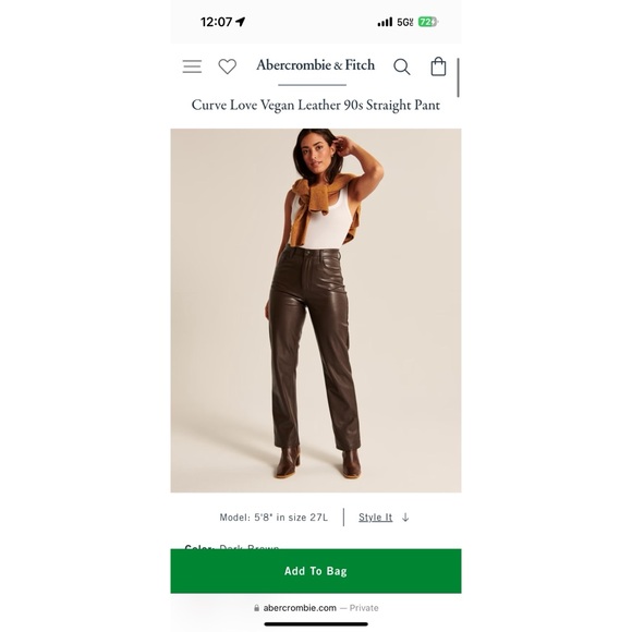 Abercrombie & Fitch Curve Love Vegan Leather 90s Straight Pants Brown Red 29 8 - Picture 4 of 10